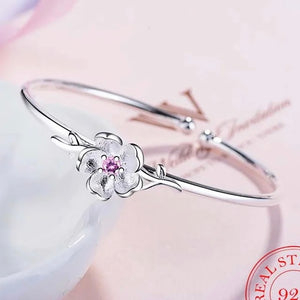 Pink Cherry Blossom Bangle Bracelet