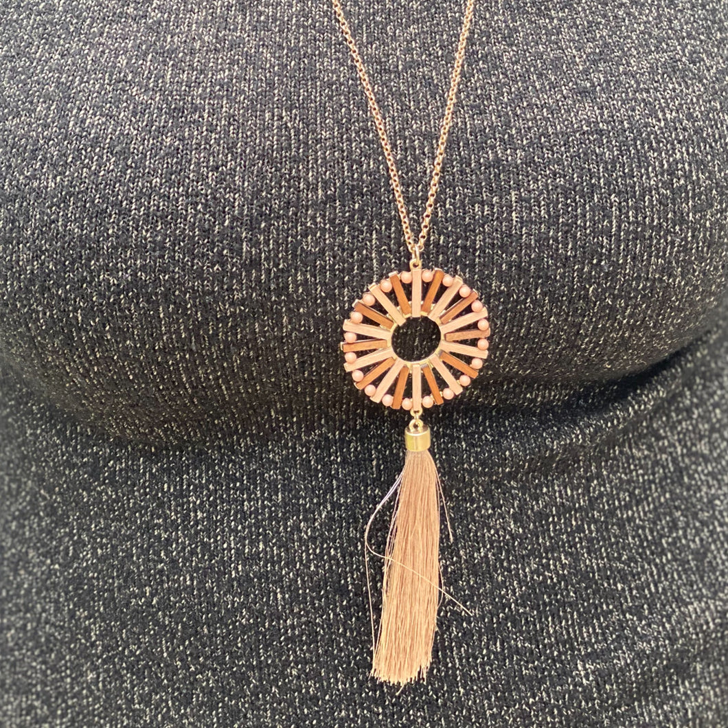 Wooden Pendant Tassel Necklace