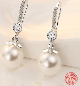 Dangle Pearl and CZ Earrings
