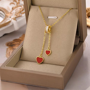 2 Red Hearts Dangling Necklace