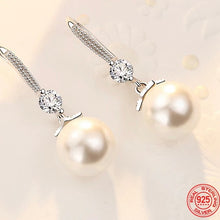 Load image into Gallery viewer, Dangle Pearl and CZ Earrings
