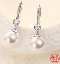 Load image into Gallery viewer, Dangle Pearl and CZ Earrings
