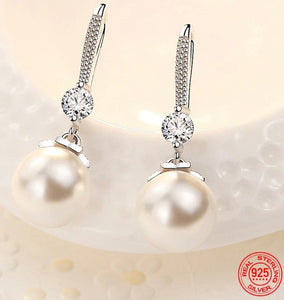 Dangle Pearl and CZ Earrings