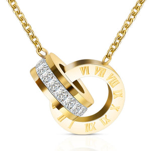 Gold Timeless Circle Crystal Roman Numeral Necklace