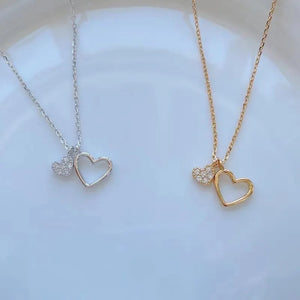 Hollow Heart & Mini Zircon Heart Necklace