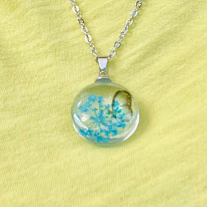 Round Glass Butterfly Pendant Necklace